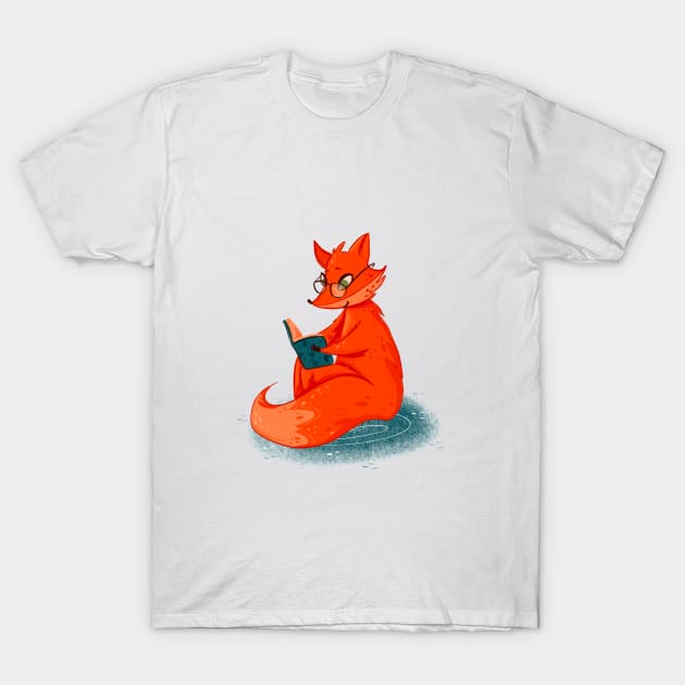 Foxy reading T-Shirt by Karmina Art